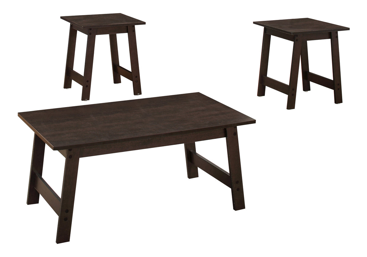 Table Set, 3pcs Set, Coffee, End, Side, Accent, Living Room, Brown Laminate, Transitional