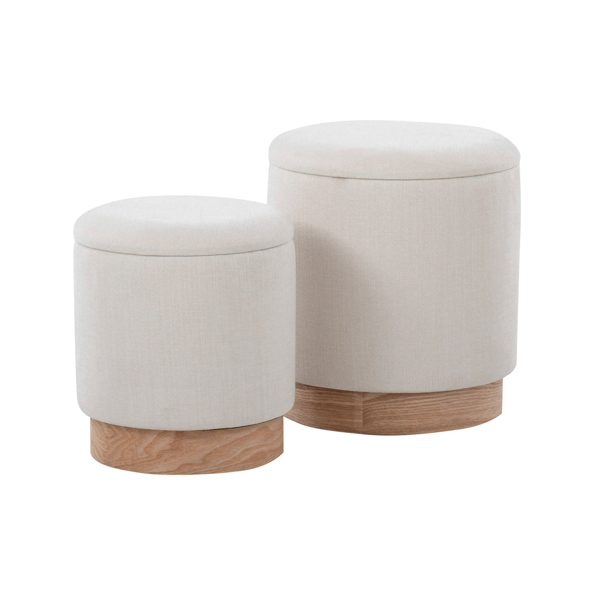 Marla Contemporary Nesting Ottoman Set in Natural Wood and Cream Fabric by LumiSource