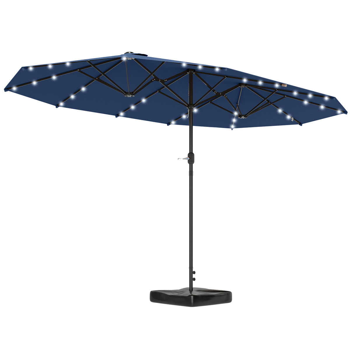 Outsunny 14.4ft Large Patio Umbrella with 36 Solar LED Lights, Double Sided Outdoor Umbrella with Base Included, Navy Blue