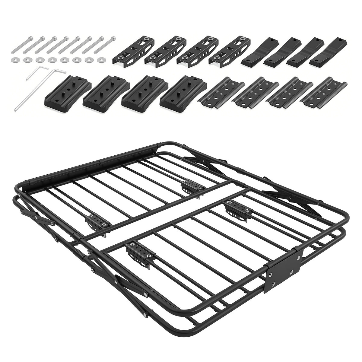 Roof Rack Cargo Basket, 46 x 36 x 4 in, Heavy Duty Roof Top Carrier Basket with Folding Design, 200 lbs Capacity, All-Weather Easy-Install Car Top Luggage Holder, Universal Fit for SUV Truck Car