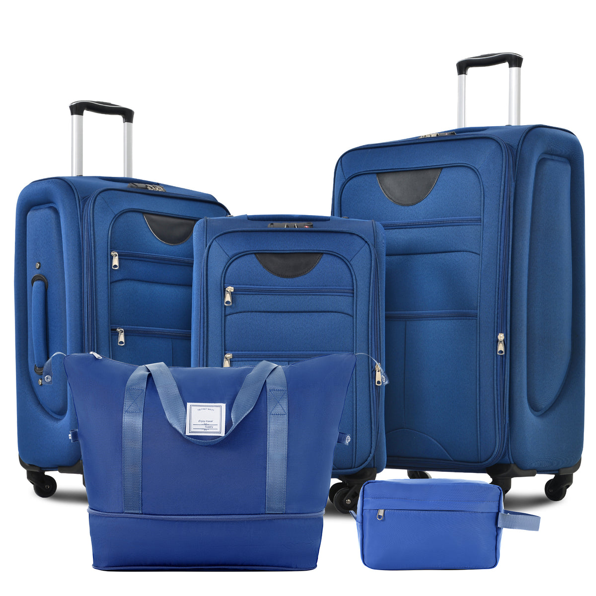 Navy Blue Softside Luggage Expandable 3 Piece Set with Duffel Bag Upright Spinner Lightweight Polyester Travel Suitcase - 22/26/30 IN