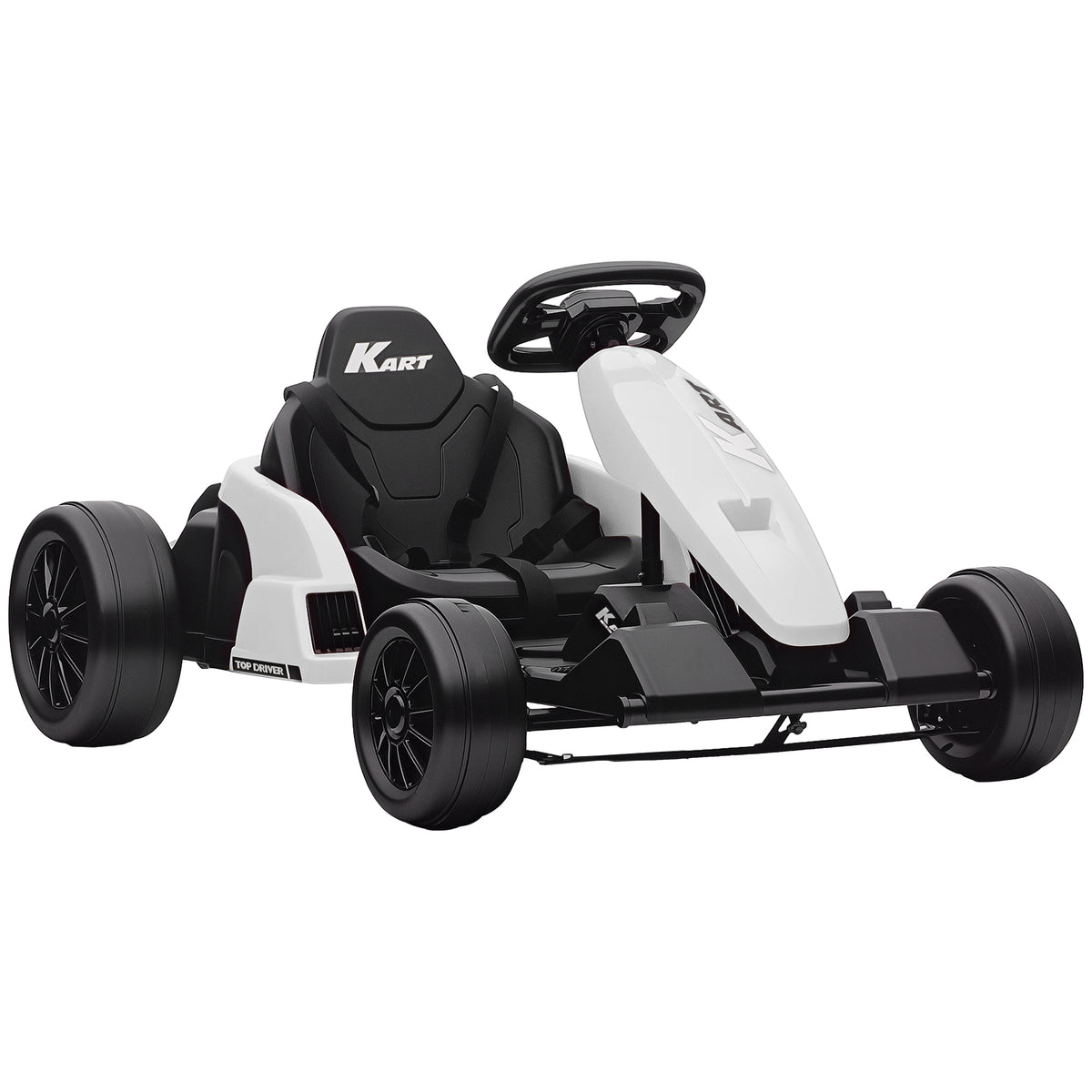 Qaba Electric Go Kart, 24V 9Ah Big Battery, Kids Drift Kart with Dual 150W Motors, Adjustable Seat & 11.2MPH High Speed, Slow Start, 5-Point Safety Belt, for 6-12 Years, White