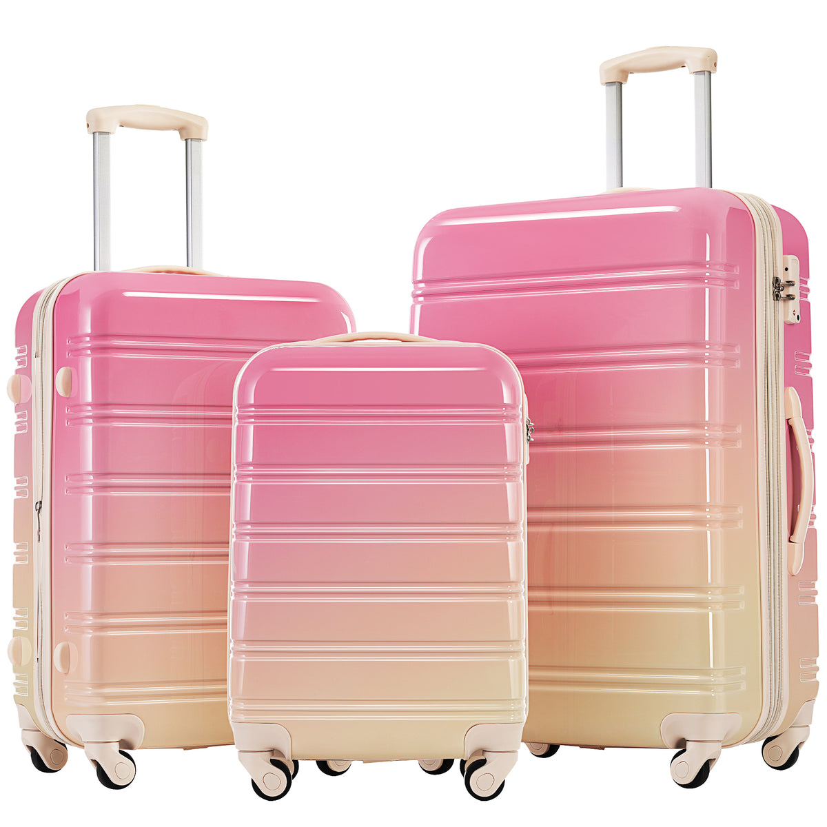 Hardshell Luggage Sets 3 Piece Gradient Color Expandable Suitcase with Spinner Wheels and TSA Lock Lightweight 20' 24' 28' Available,Pink and Yellow