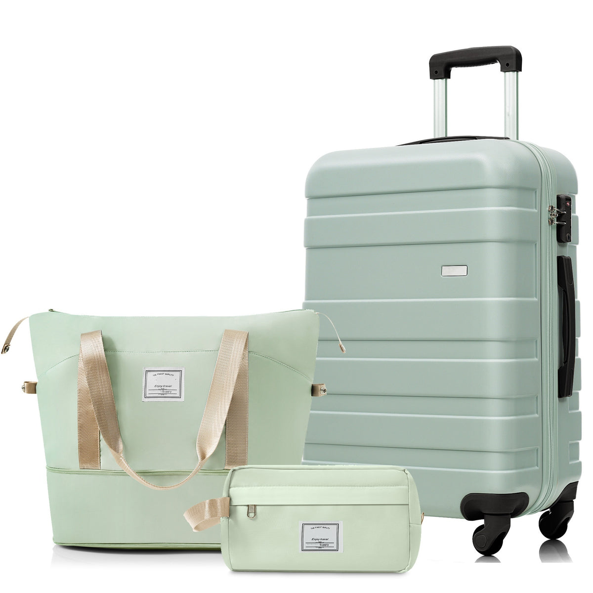3-Piece Luggage Set  - 24in Checked Suitcase with TSA Lock Travel Duffel Bag Wet-Dry Toiletry Bag,green