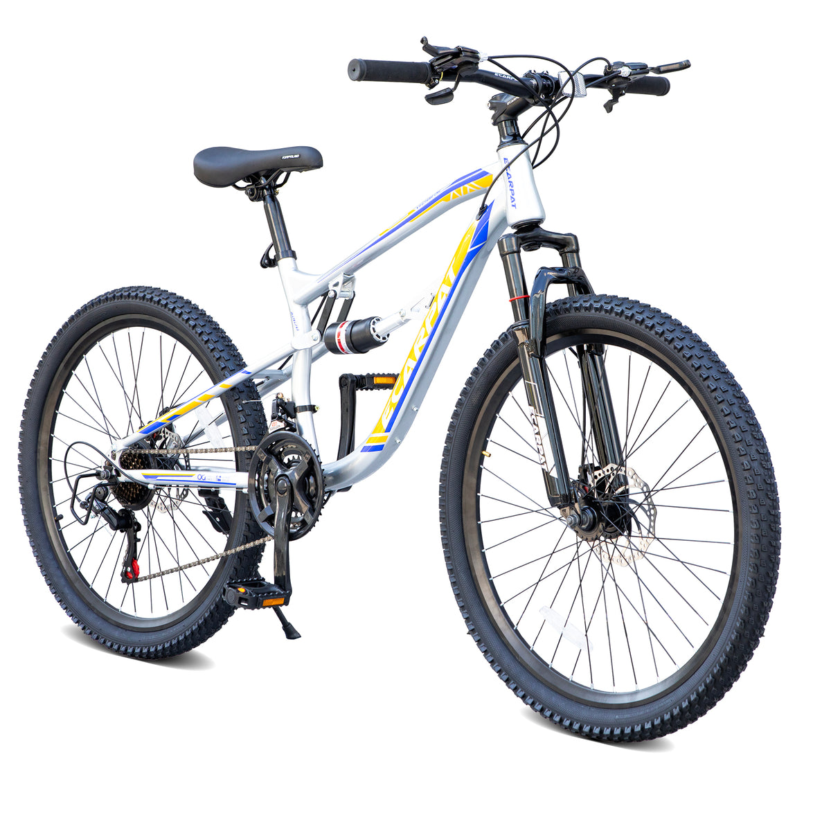 A2670 26 Inch Mountain Bike with 21-Speeds & Full Suspension Steel Frame, Alloy Rims, Disc Brakes For All Terrains, Men & Women, Multiple Colors