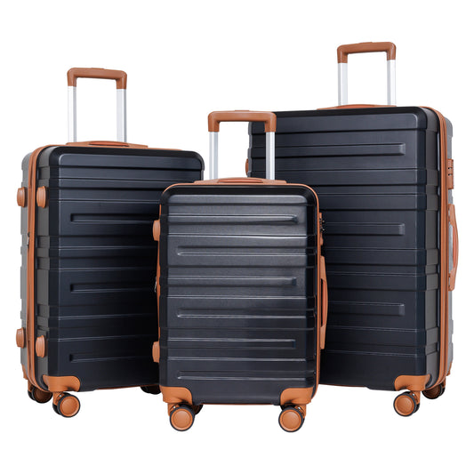 luggage sets 3 piece,carry-on luggage with wheels,check in luggage,28/24/20 inch luggage,tsa approved lock,hardshell suitcase,Blue ,Black