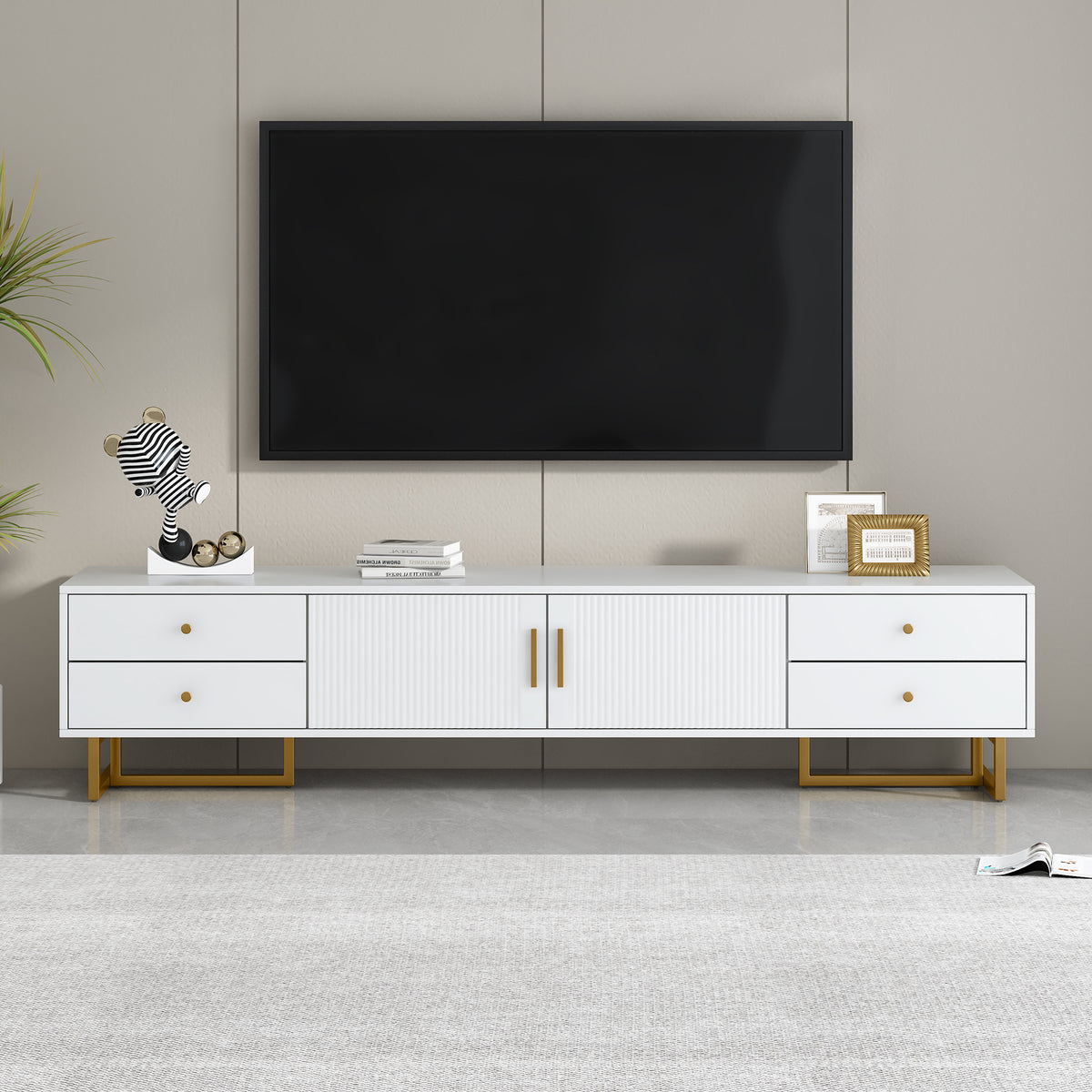 U-Can TV Stand for 65+ Inch TV, Entertainment Center TV Media Console Table, Modern TV Stand with Storage, TV Console Cabinet Furniture for Living Room