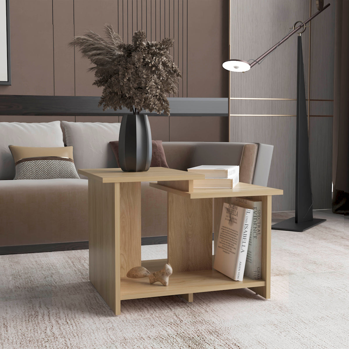 Weman 23.6' W  Coffee Table with Open Shelf Living Room, Home Office Storage Light Oak