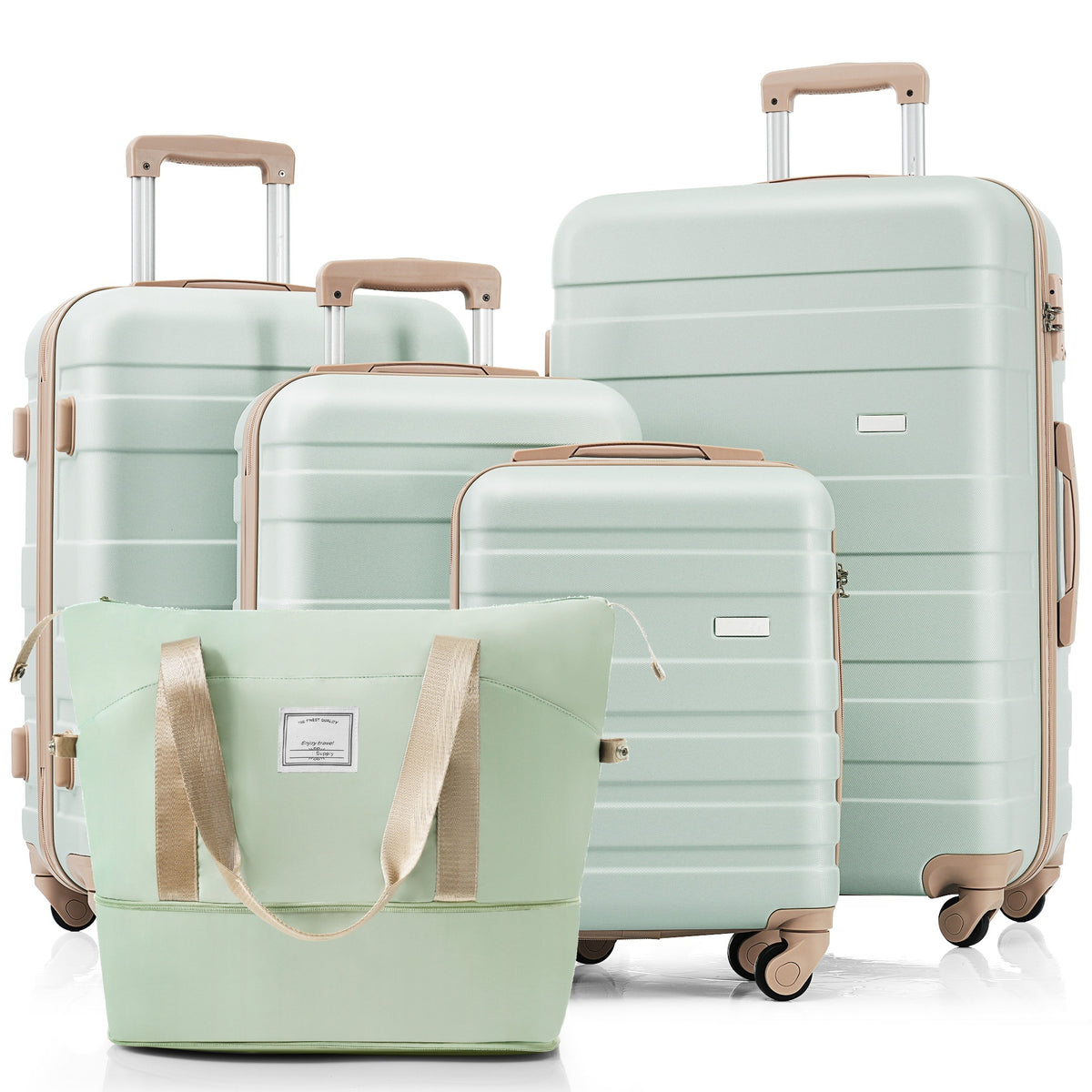 5-Piece Luggage Set with Expandable Travel Bag - Includes 16', 20', 24', 28' Suitcases with 360° Spinner Wheels and Adjustable Telescopic Handles, grey green