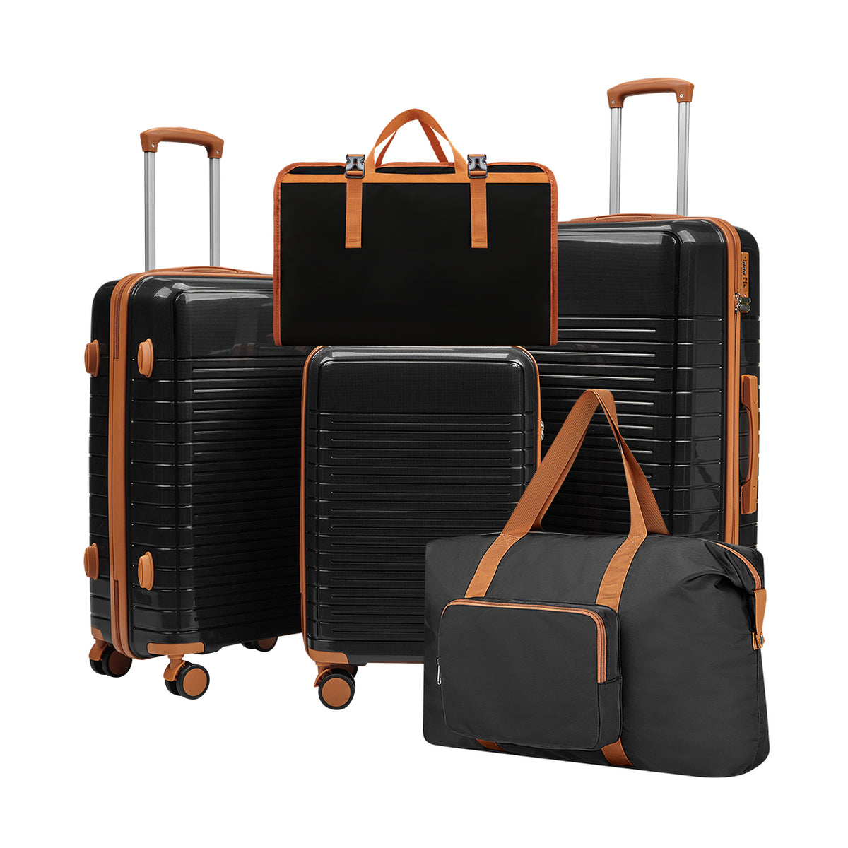 luggage set, hardside luggage set, 5 piece luggage set, PP hard shell luggage, spinner suitcases, rolling luggage, carry on