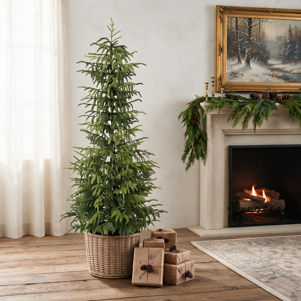 5FT Artificial Real Touch Norfolk Pine Tree 1pc/set, Potted Plants for Christmas, Easy Fluff & Store, Indoor Outdoor Decor