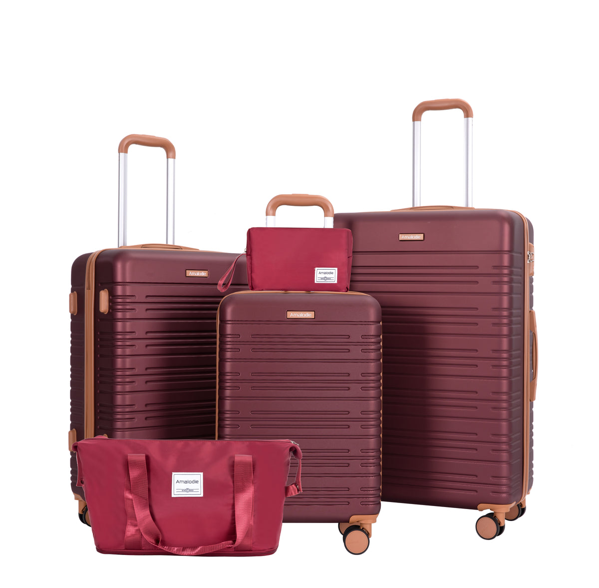 5-Piece Set (20'24'28 +a travel bag and a toiletry bag) ,Hard Case Spinner Wheels ABS Luggage Sets with TSA Lock Carry On Suitcase Luggage Durable Suitcase Color Matching WINE RED
