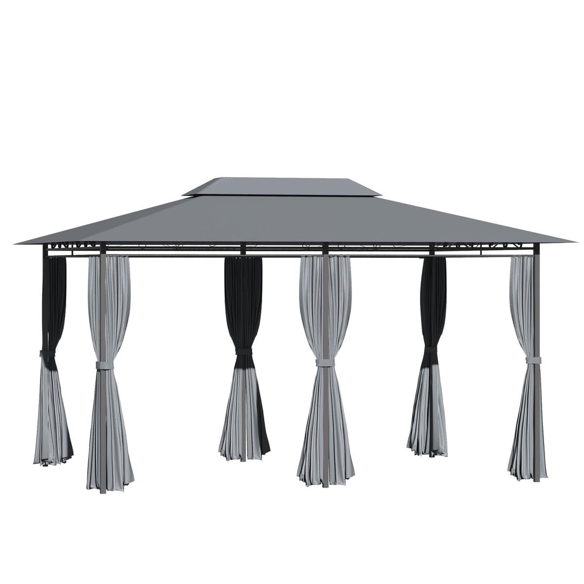 Outsunny Patio Gazebo Canopy Shelter with Curtains, Vented Roof, Steel Frame, Sage Gray, 10' x 13'