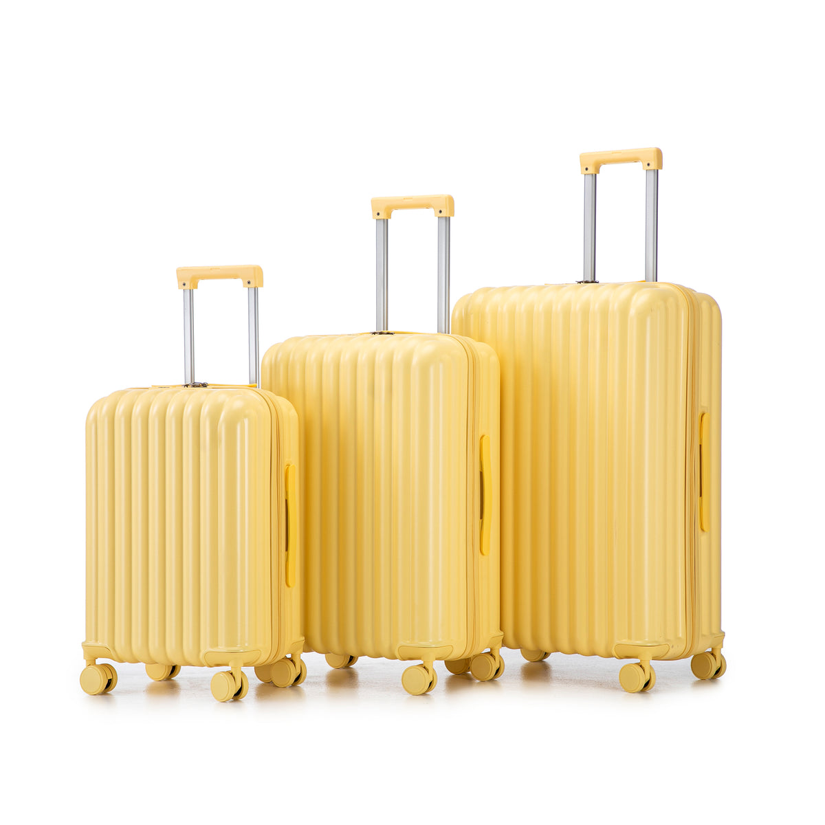 20'/24'/28' 3 pcs/set in ABS Spinner Wheel Luggage, Carry on Suitcase, with Cup Holder & USB Port & Phone Holder (Yellow)