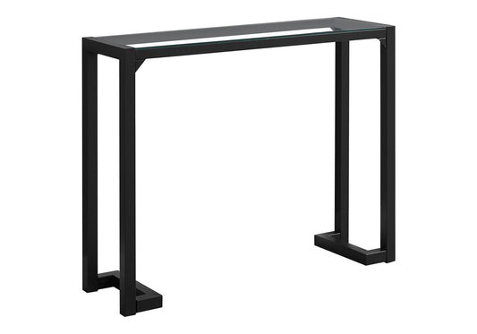 Accent Table, Console, Entryway, Narrow, Sofa, Living Room, Bedroom, Clear Tempered Glass, Black Metal, Contemporary, Modern