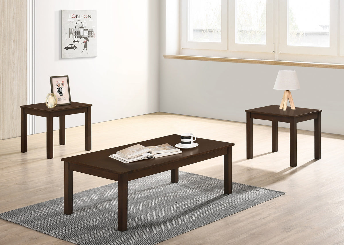 Walnut / Brown Color Elegant 3pc Coffee Table Set 1x Coffee Table and 2x End Tables Living Room Furniture