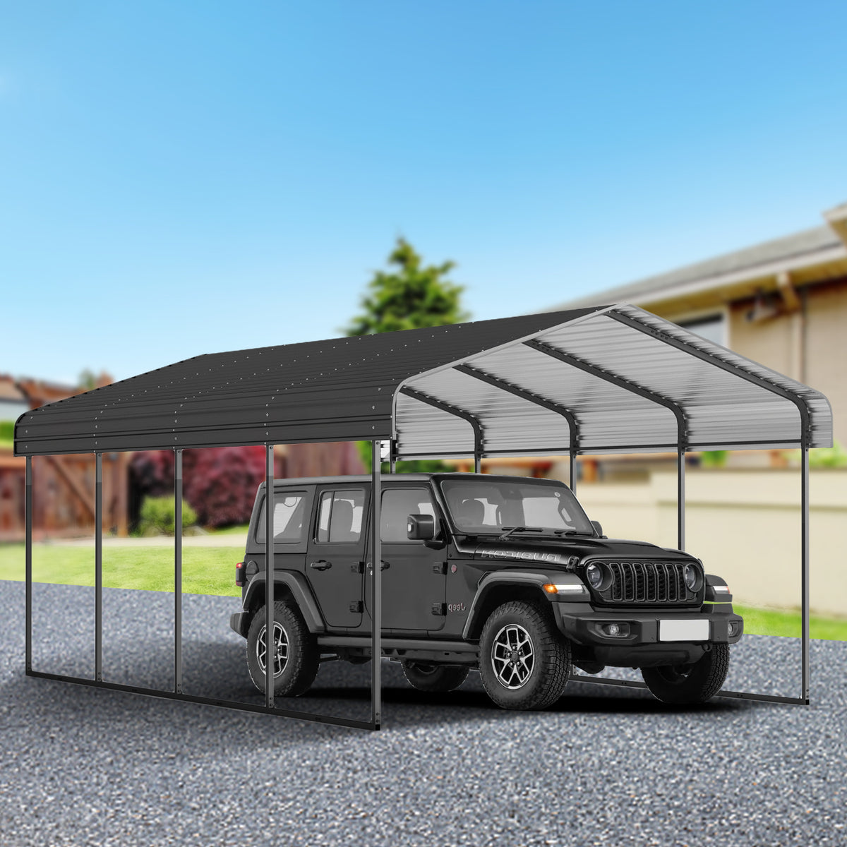12x20 FT Metal Carport with Enhanced Base and Galvanized Steel Roof, Heavy Duty Outdoor Garage Car Shelter for Car, Boats and Truck