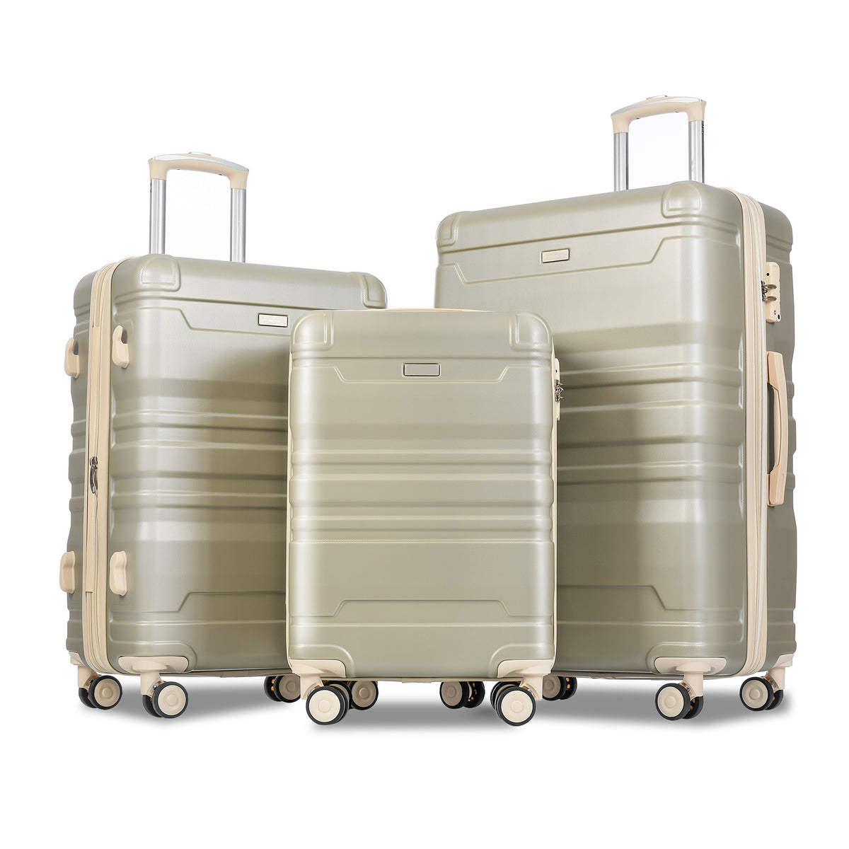 Luggage Sets New Model Expandable ABS Hardshell 3pcs Clearance Luggage Hardside Lightweight Durable Suitcase sets Spinner Wheels Suitcase with TSA Lock 20''24''28''(Golden Green and Beige)