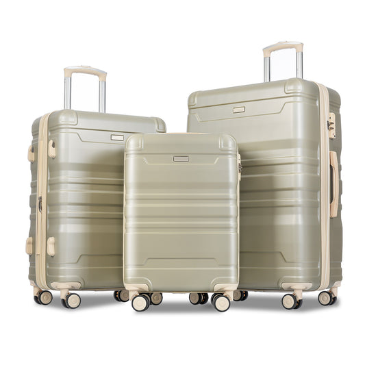 Luggage Sets New Model Expandable ABS Hardshell 3pcs Clearance Luggage Hardside Lightweight Durable Suitcase sets Spinner Wheels Suitcase with TSA Lock 20''24''28''(Golden Green and Beige)