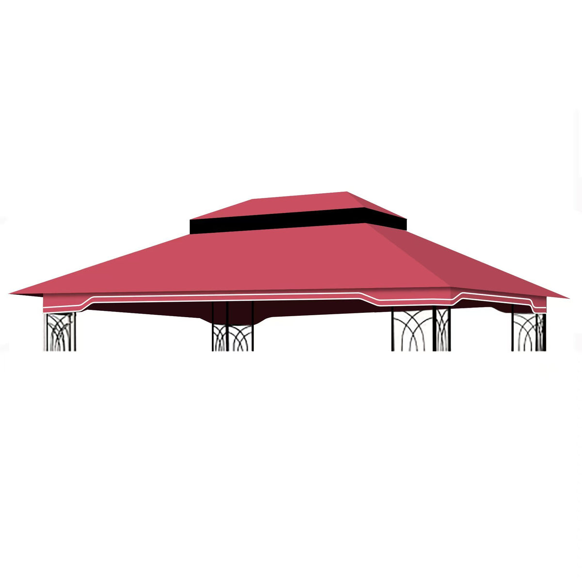 10x12 Ft Outdoor Patio Gazebo Replacement Canopy,Double Tiered Gazebo Tent Roof Top Cover Only(Frame Not Include)-Red