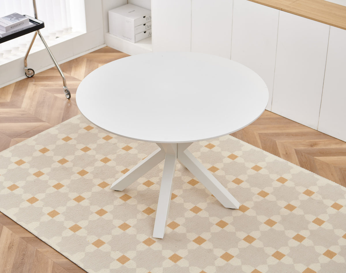 42.1'WHITE Table Mid-century Dining Table for 4-6 people With Round Mdf Table Top, Pedestal Dining Table, End Table Leisure Coffee Table,cross leg