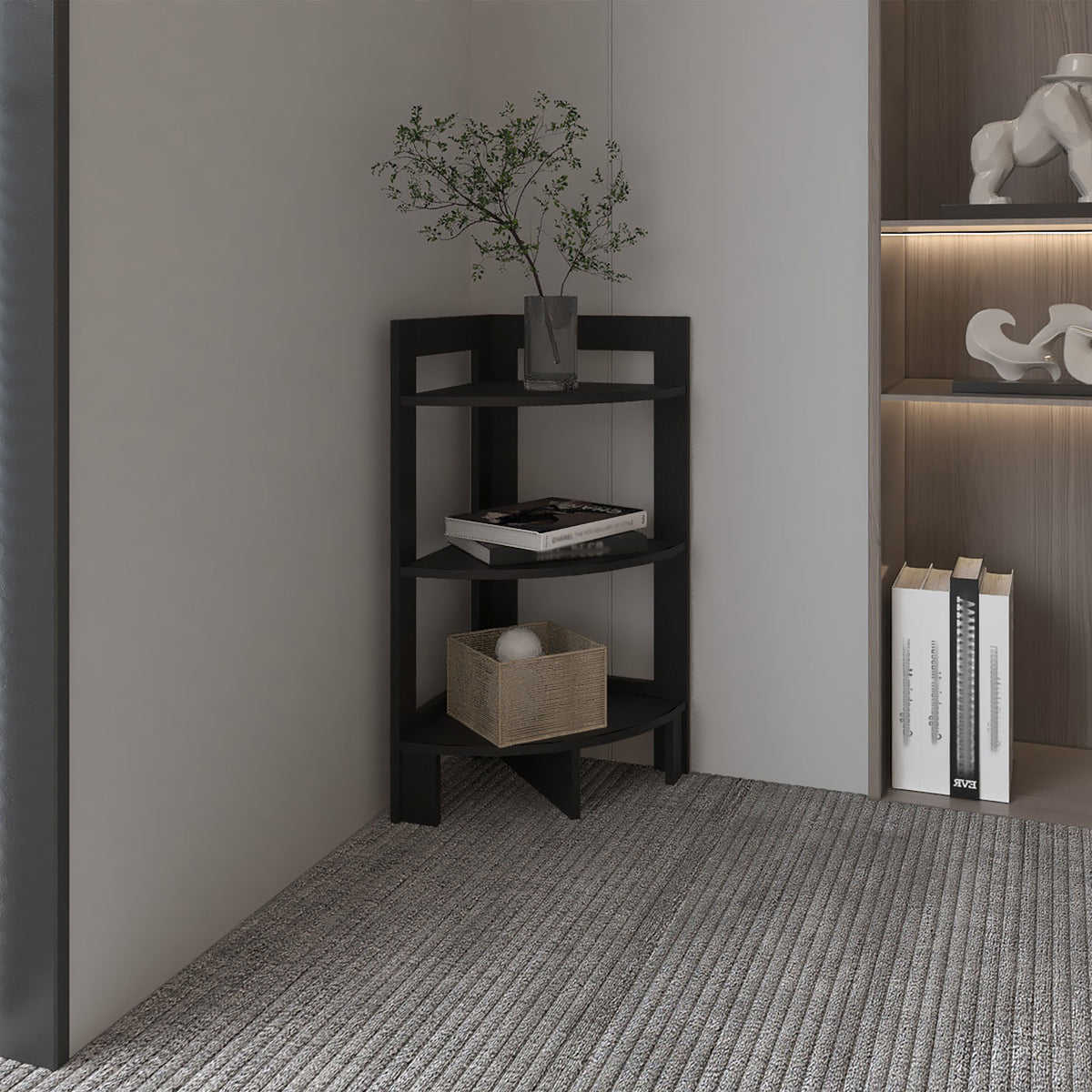 Riga Corner 3-Tier Shelf Side Table  31.7' High , Sofa Table, End Table with Tray