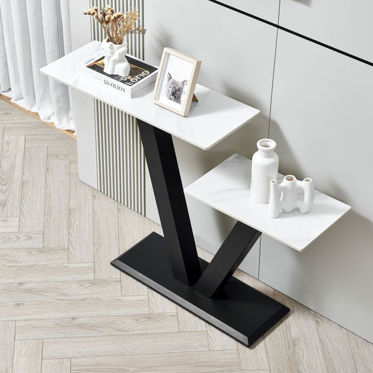 47.2'Modern Console Table, Exquisite shape design, Metal Frame with Adjustable foot pads for Entrance, Corridor, Living room & Office.(Black)