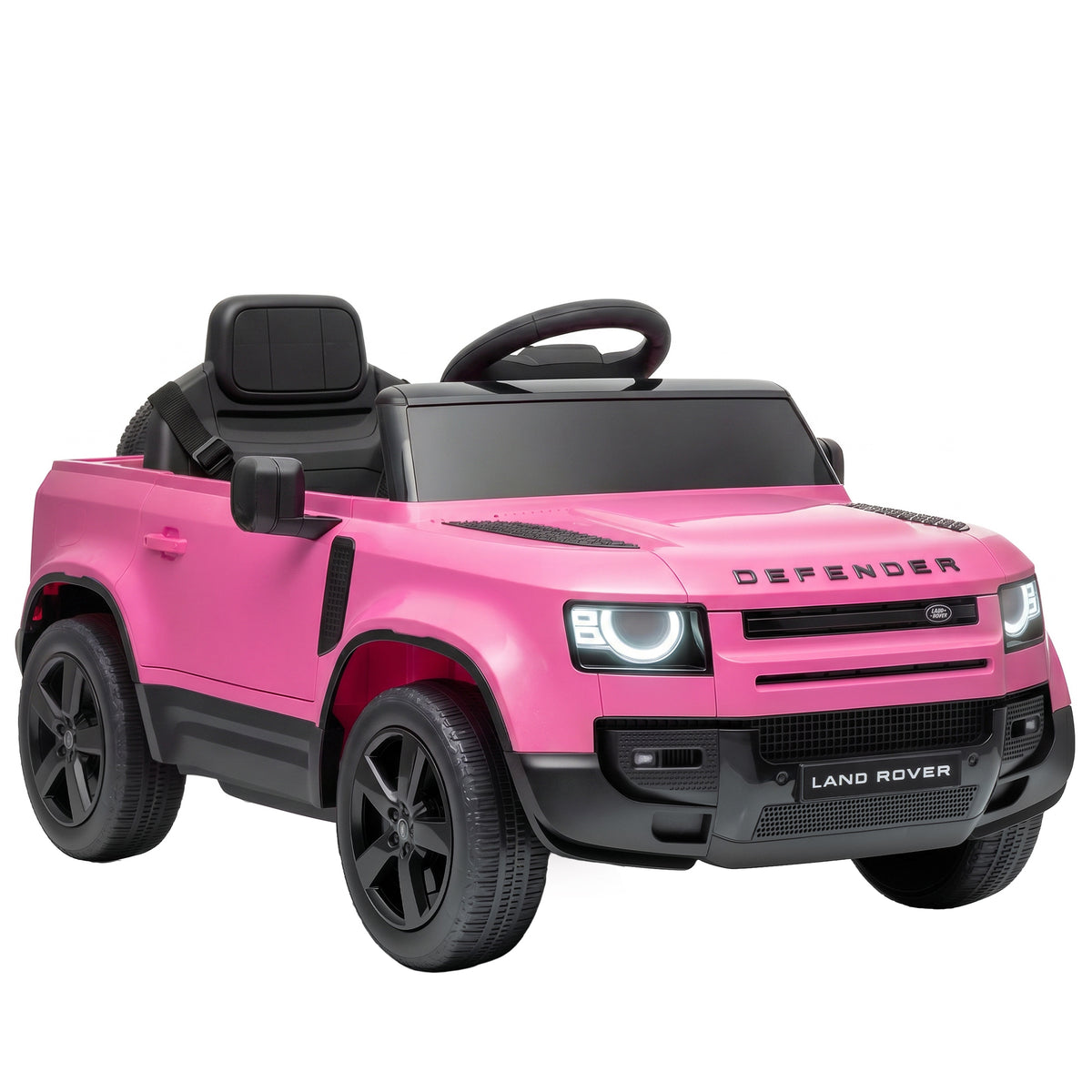 Qaba 12V Ride on Car, Licensed Land Rover Defender Kids Electric Car with Remote Control, 4-Wheel Suspension, Slow Start, 3 Speeds, Battery Powered Vehicle with Lights, Music, Horn for Ages 3-5, Pink