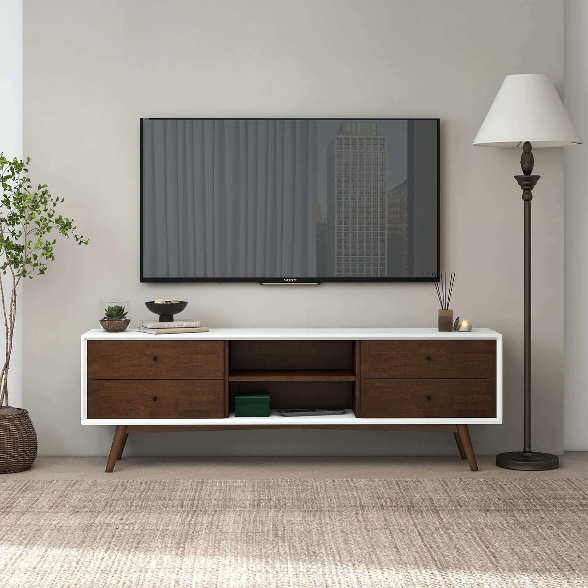 Caroline Walnut White TV Stand Up To 72'