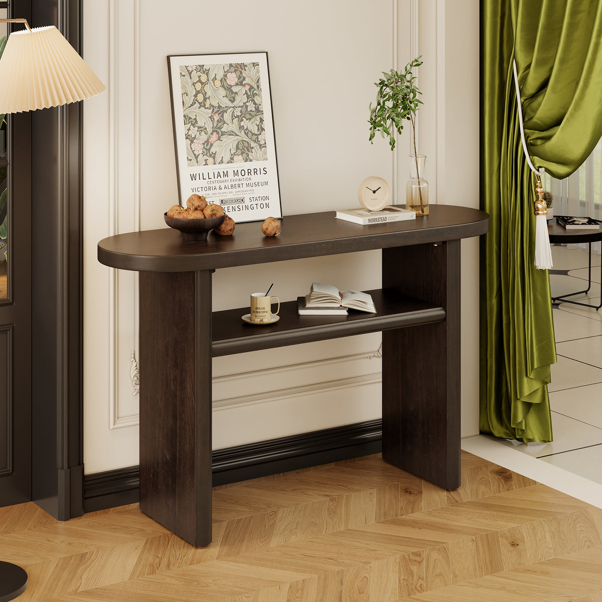 TREXM Elegant Minimalist Console Table with Rounded Edges and Sturdy Shelf Design for Entryway, Living Room(Espresso)
