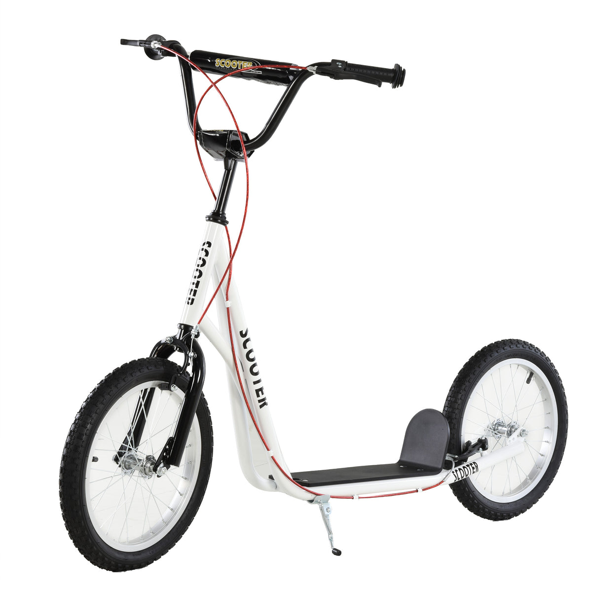 Aosom Youth Scooter Kick Scooter for Kids 5+ with Adjustable Handlebar 16' Front and Rear Dual Brakes Inflatable Wheels, White