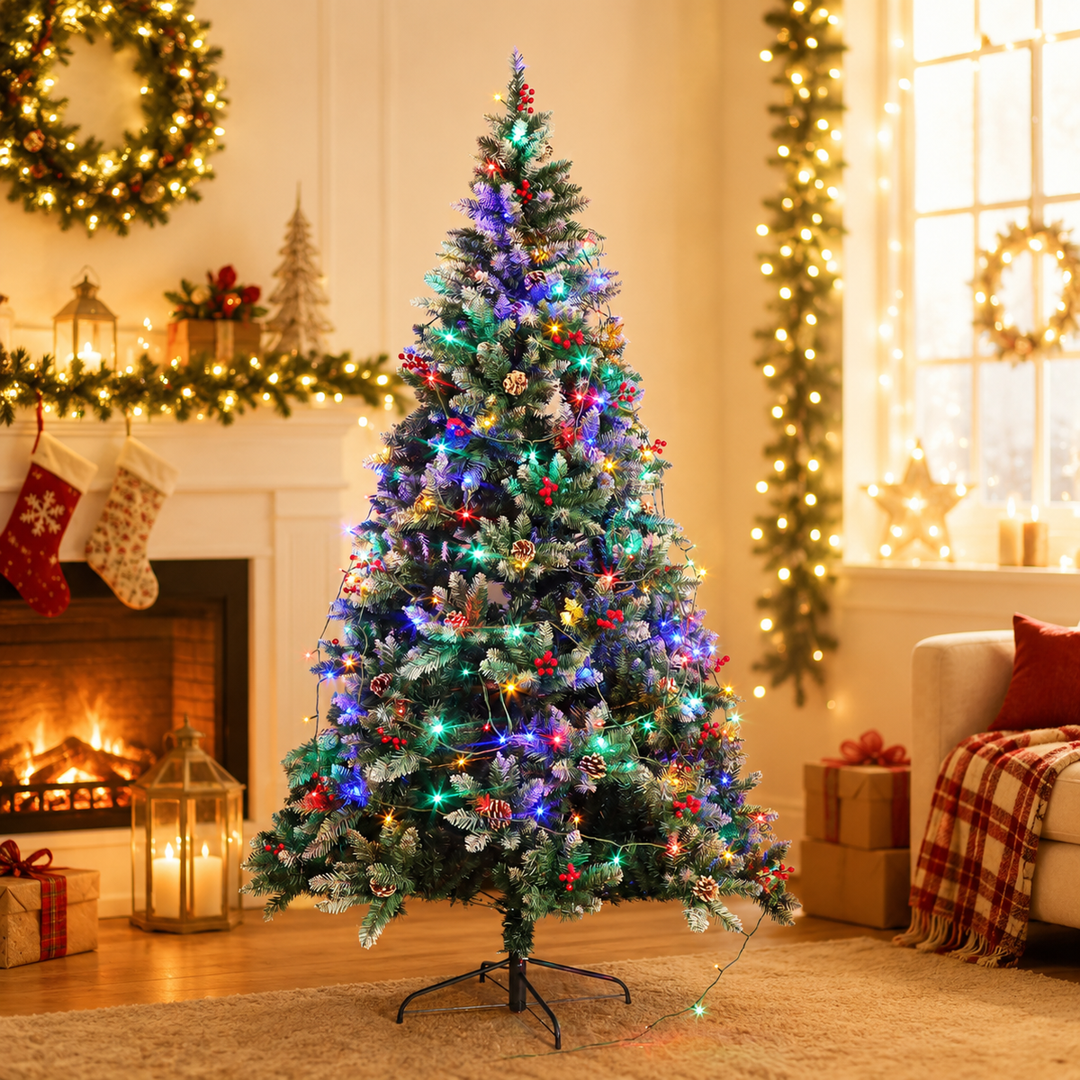 4ft Christmas Tree Artificial Full Xmas Trees with 60pcs LED,Green, for Holiday,Home,Office,Party Decoration, 308 Branch Tips Metal Hinges & Foldable Base