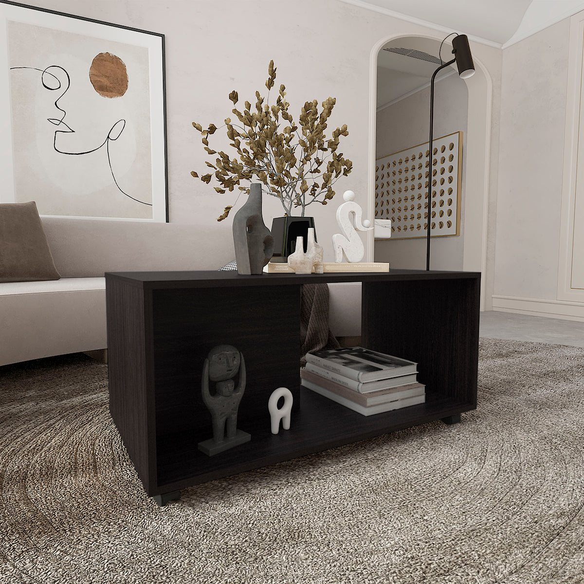 Patrick 36' Wide Coffee Table, Mobile, One Shelf, Rectangular, Living Room Black Wengue