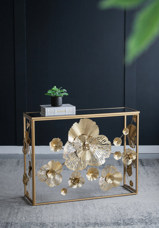 39.5' x 12' x 30.5' Gold Console Table with Mirrored Glass Top, Modern Entryway Table for Living Room Foyer Entryway
