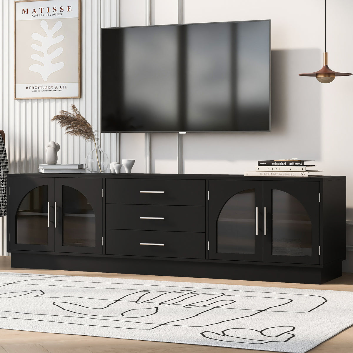 U-Can 68.9'' Modern Minimalist TV Stand for TVs up to 75 Inches, Entertainment Center Media Console Cabinet with Adjustable Shelves for Living room