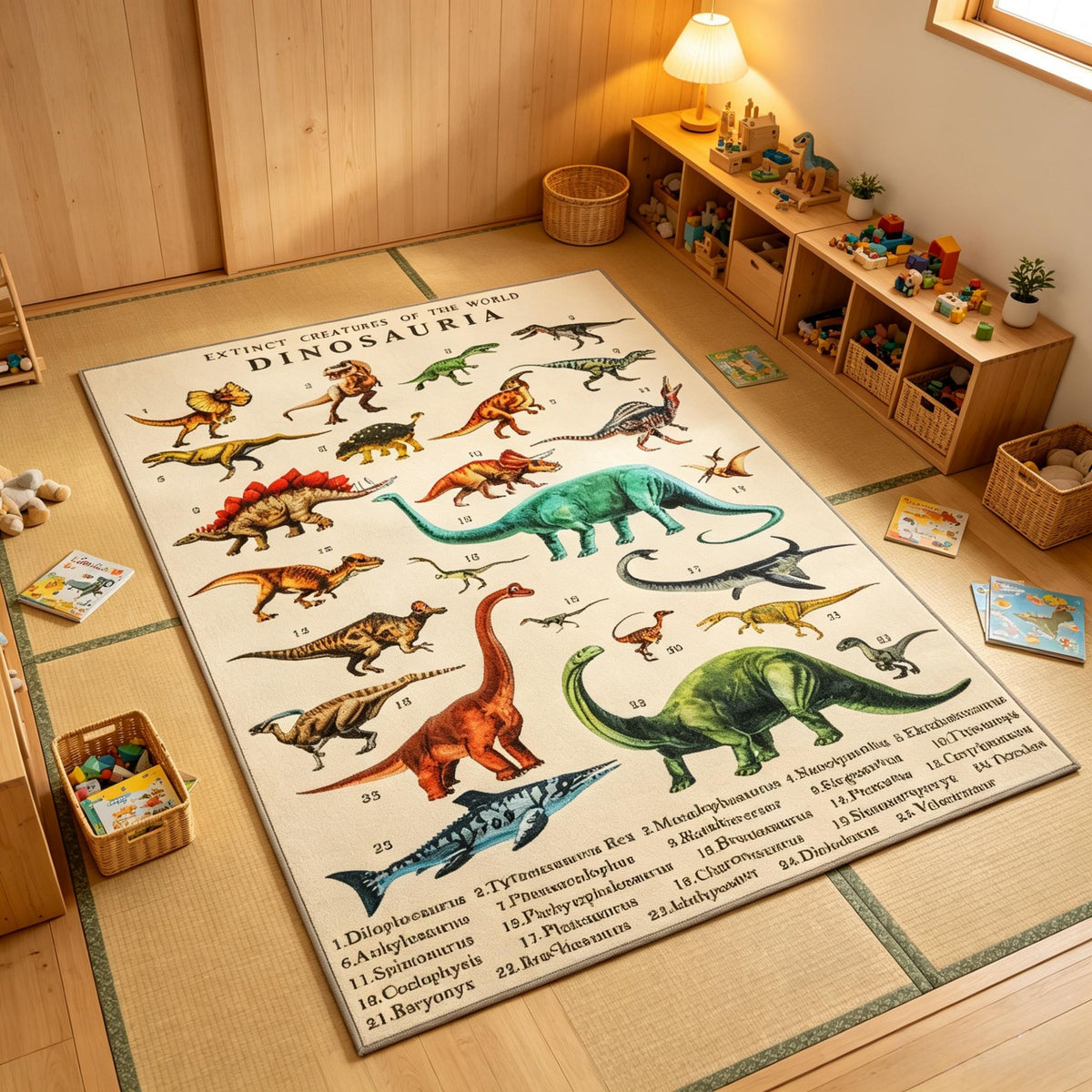 Educational Dinosaur Floor Mat,Dinosaur-Themed Kids Rug,Interactive Dinosaur Discovery Rug