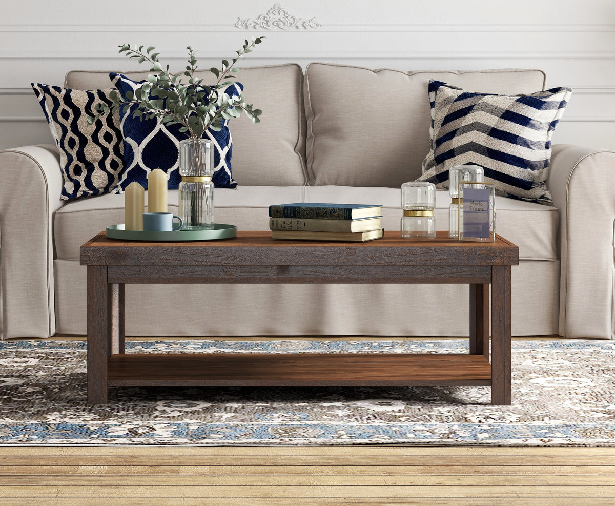 48 inch Coffee Table, No Assembly Required, Whiskey Finish