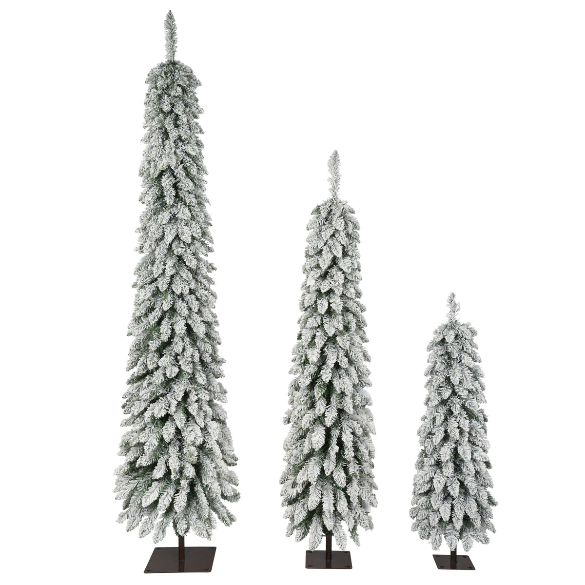 Slim Snow Flocked Pre-Lit Pencil Christmas Tree, 3.9FT/5.9FT/7.9FT with 750 Branch Tips, 480 LED Lights, Warm White Glow, Metal Base for Indoor Holiday Decor
