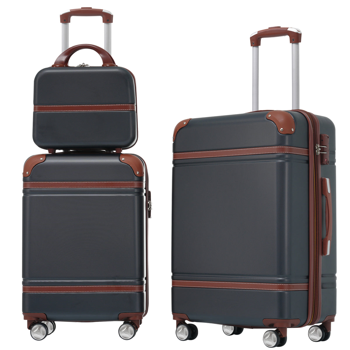Hardshell Luggage Sets 3 Pieces 20'+24' Luggages and Cosmetic Case Spinner Suitcase with TSA Lock  Lightweight,Black