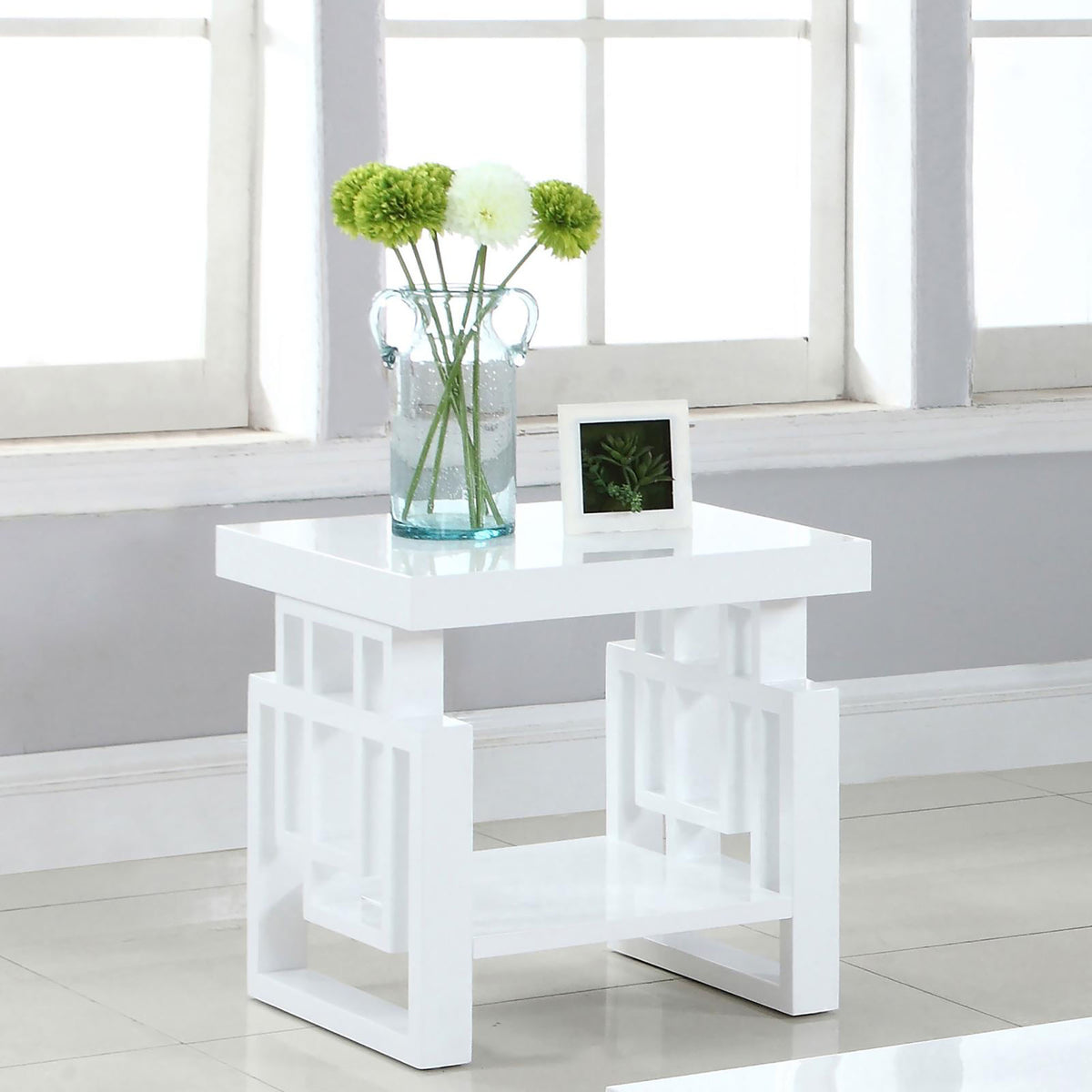 High Glossy White Rectangular End Table