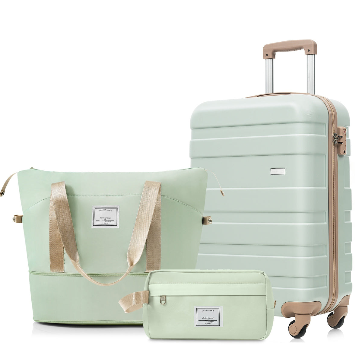 3-Piece Luggage Set  - 20in Suitcase with TSA Lock Travel Duffel Bag Wet-Dry Toiletry Bag,grey green