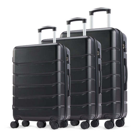 Hard sided expand suitcase with rotating wheels, TSA lock, retractable handle, black, 20'-28' 3-Pack