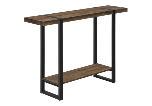 Accent Table, Console, Entryway, Narrow, Sofa, Living Room, Bedroom, Brown Laminate, Black Metal, Contemporary, Modern