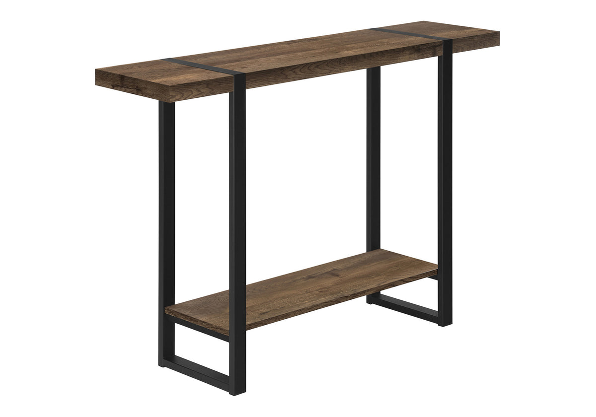 Accent Table, Console, Entryway, Narrow, Sofa, Living Room, Bedroom, Brown Laminate, Black Metal, Contemporary, Modern