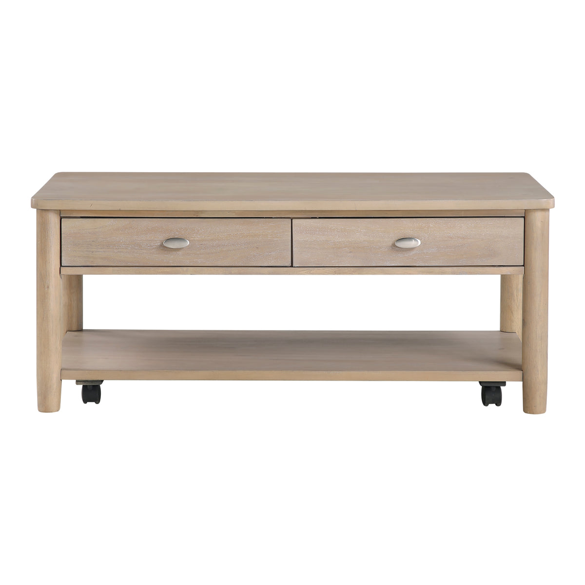 Classic Natural Finish 1pc Cocktail Table with Two Drawer and Open Shelf Wooden Living Room Furniture Centre Table