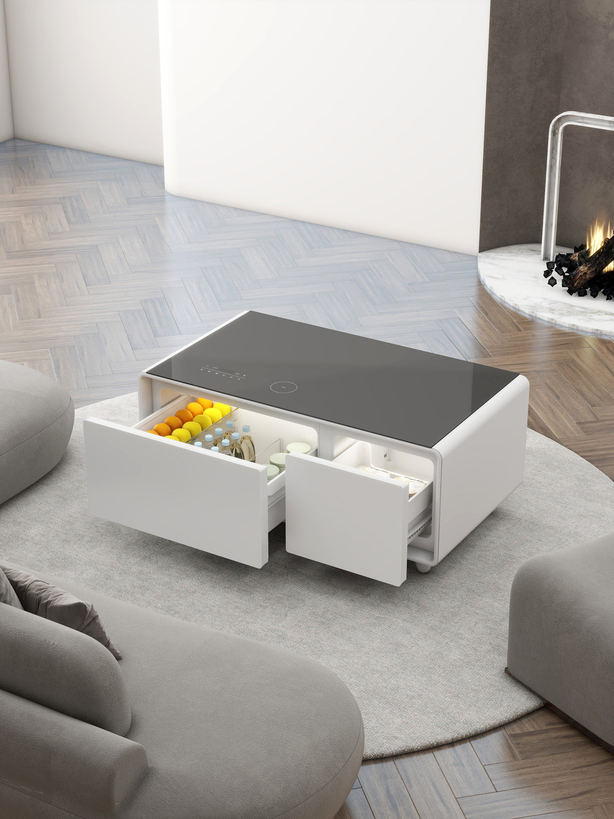 Party time modern style LED display Refrigerator coffee table in White color