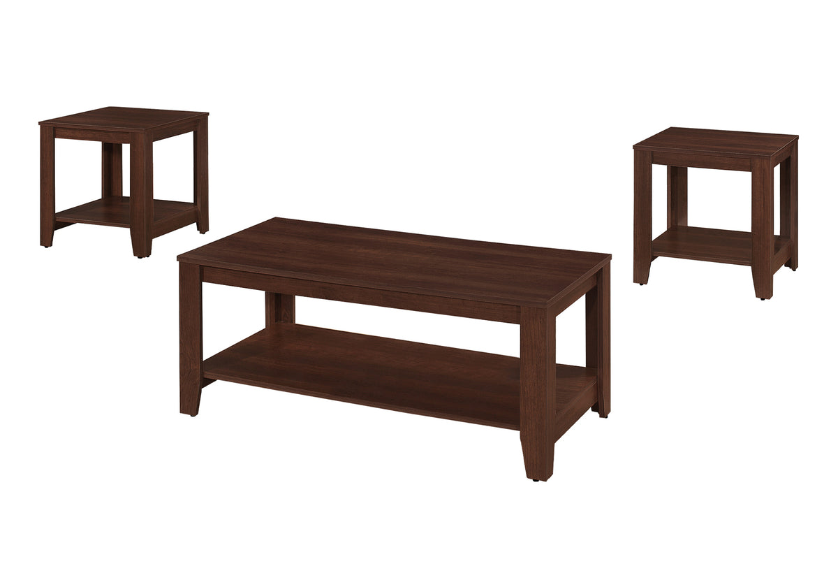 Table Set, 3pcs Set, Coffee, End, Side, Accent, Living Room, Brown Laminate, Transitional