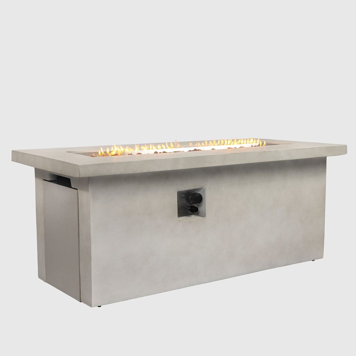 Light Grey Concrete 60' Rectangular Propane Gas Fire Pit Table with 60000 BTU for Outdoor Spaces