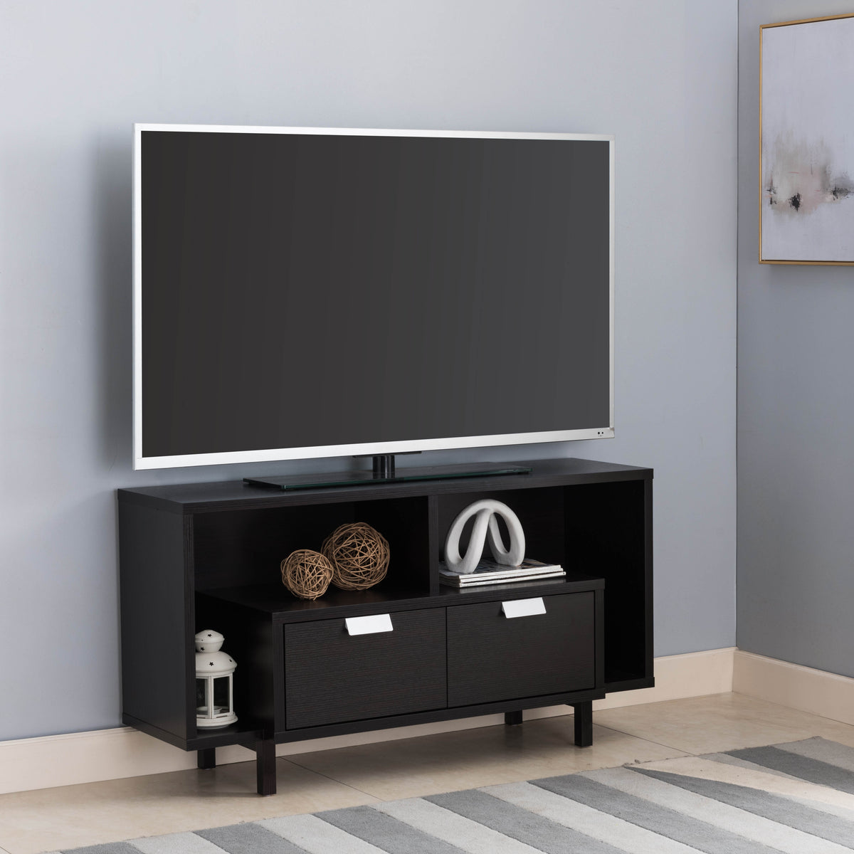 TV Console Table with 2 Drawers and Open Shelving- Red Cocoa