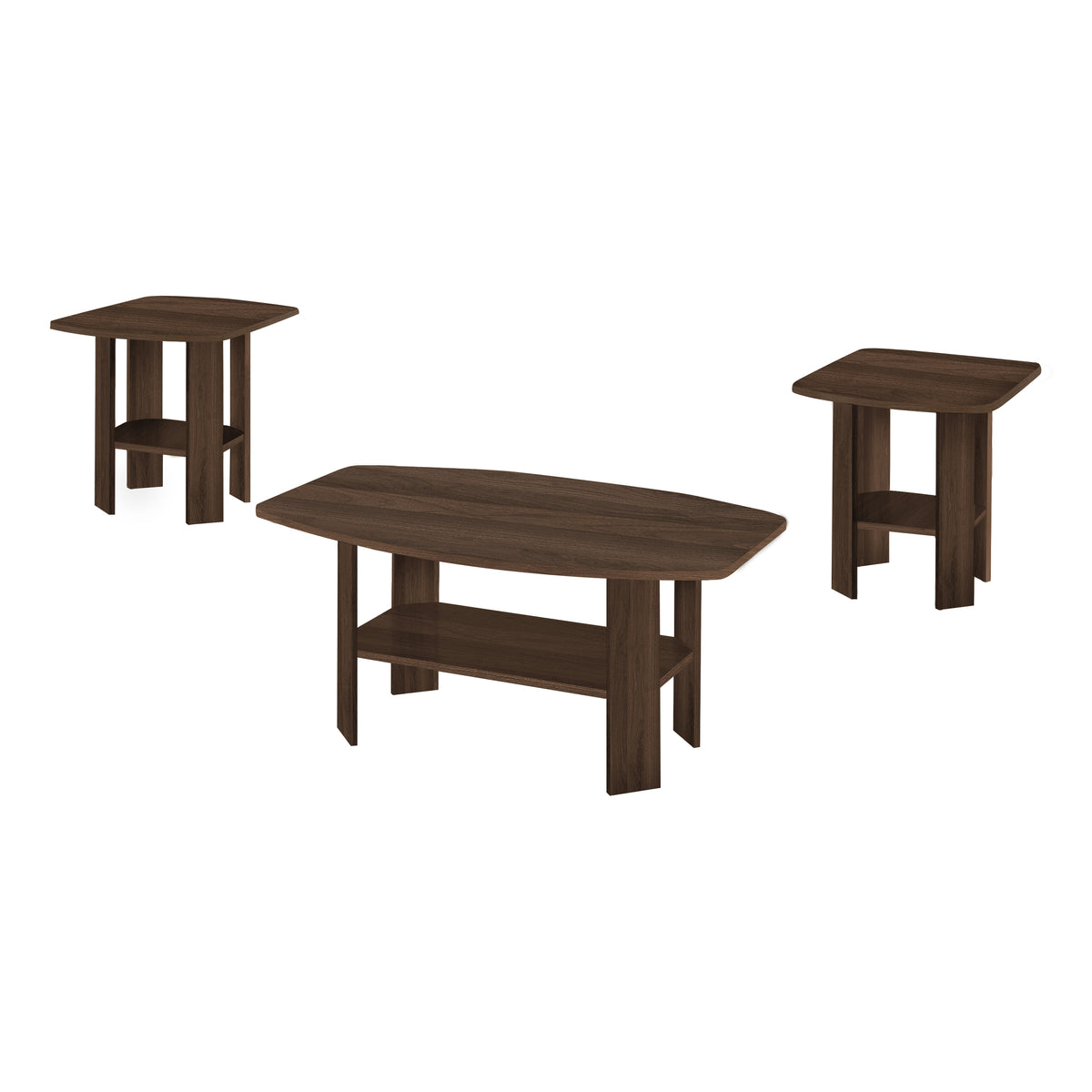Table Set, 3pcs Set, Coffee, End, Side, Accent, Living Room, Walnut Laminate, Transitional